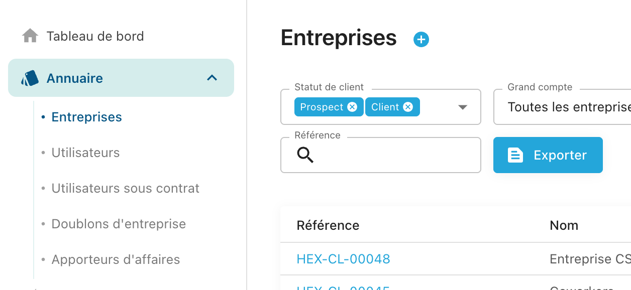 Création d'une entreprise dans Front Manager