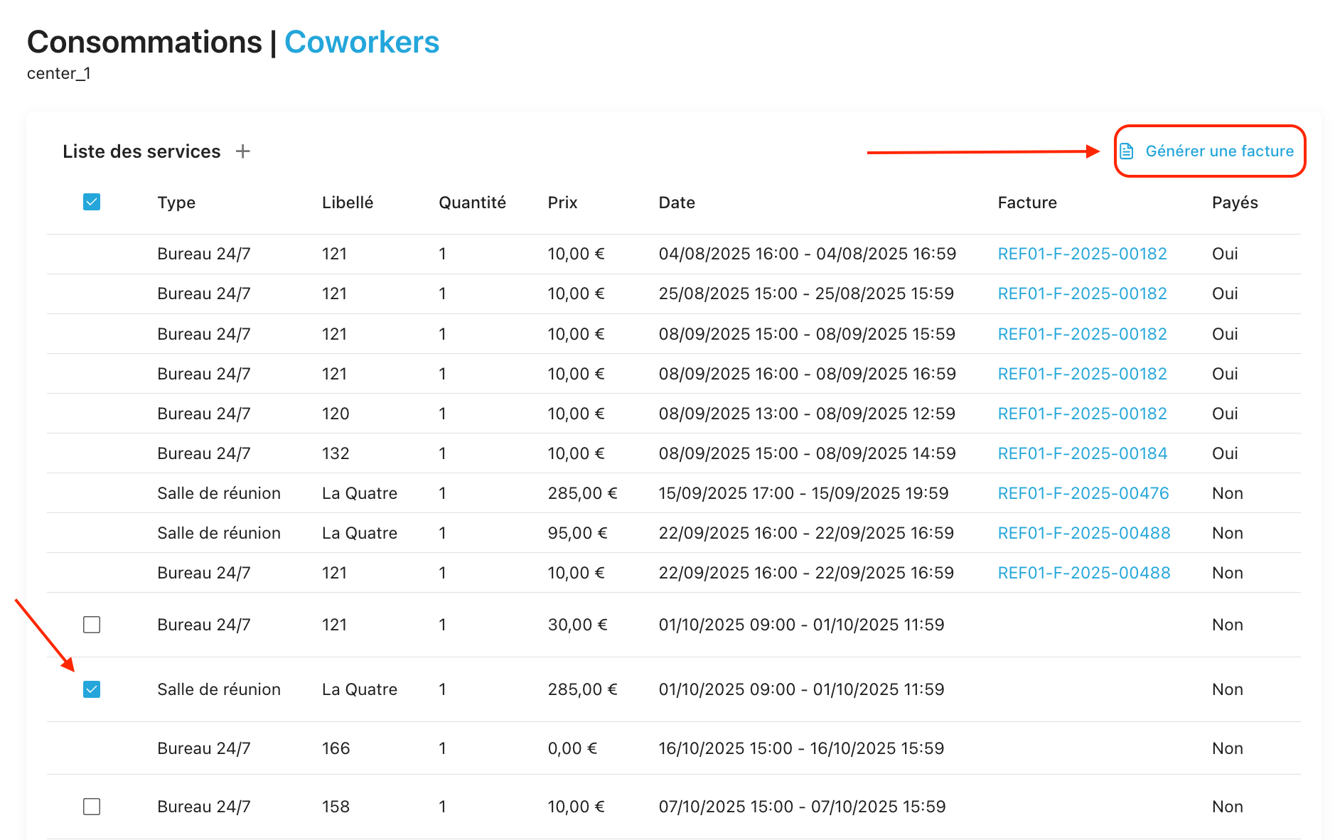 Ajout d'une consommation ponctuelle